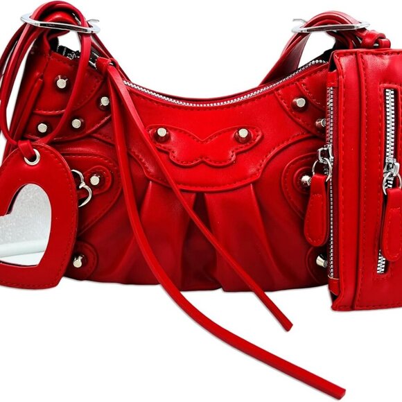 Shoulder Bag for Women, Leather Hobo Bag, Punk Style Y2k Crossbody Purse with Ri - Picture 1 of 5